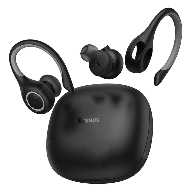 Baseus Encok W17 Sport Bluetooth Earbuds TWS Wireless Headsets Support Qi Wireless Charging Smart Touch IP55 Waterproof - Black