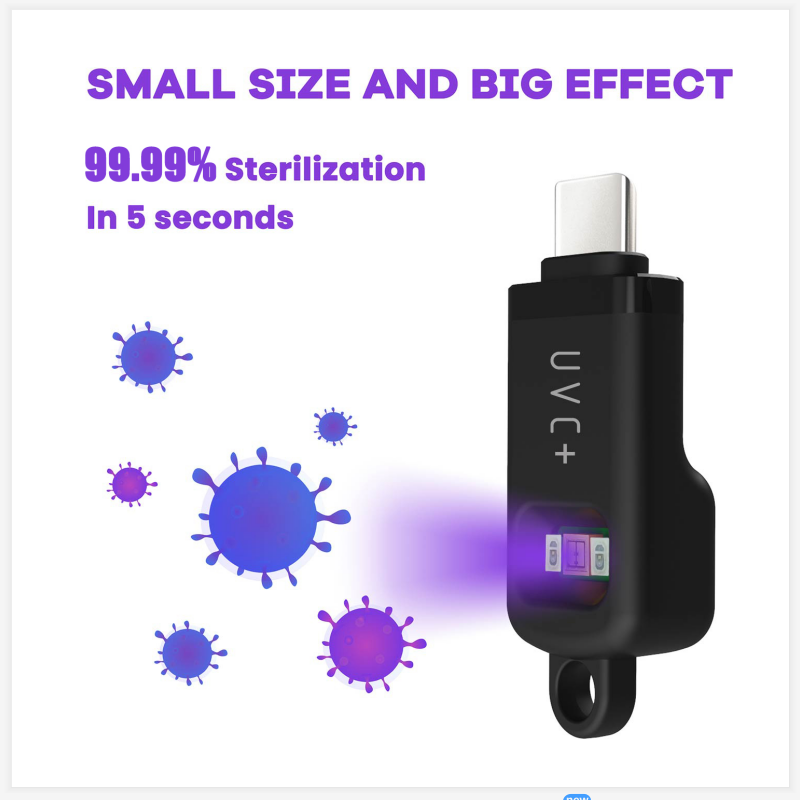 Novidade: esterilizador UVC + LED portátil 99% esterilização em 5 segundos